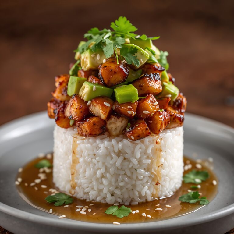 Honey Lime Chicken and Avocado Rice Stack